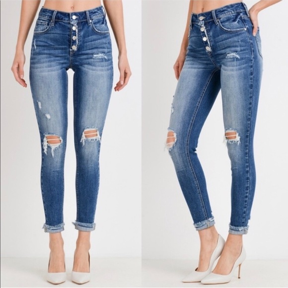 ⭐️ NWOT Sale Button up high waist distressed jeans. Nice stretch! - Picture 6 of 8